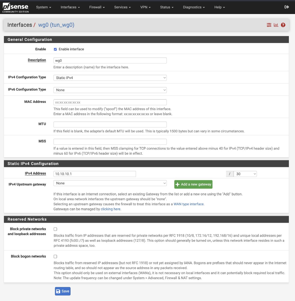 Site A Interface Settings