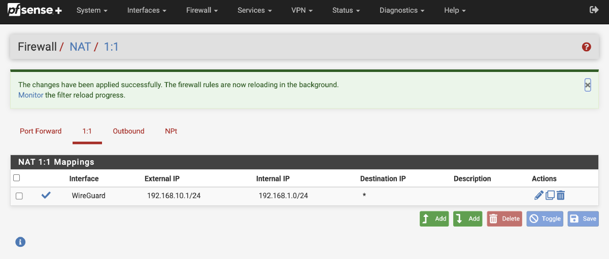 Site B 1 to 1 NAT Rule