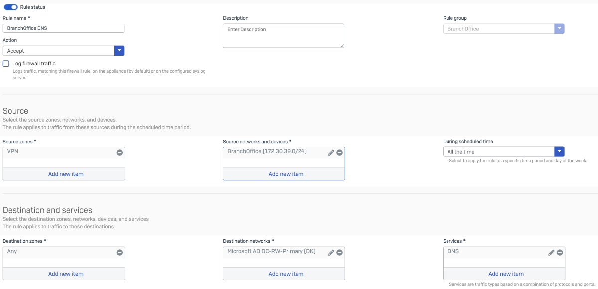 Firewall Rule HQ DNS