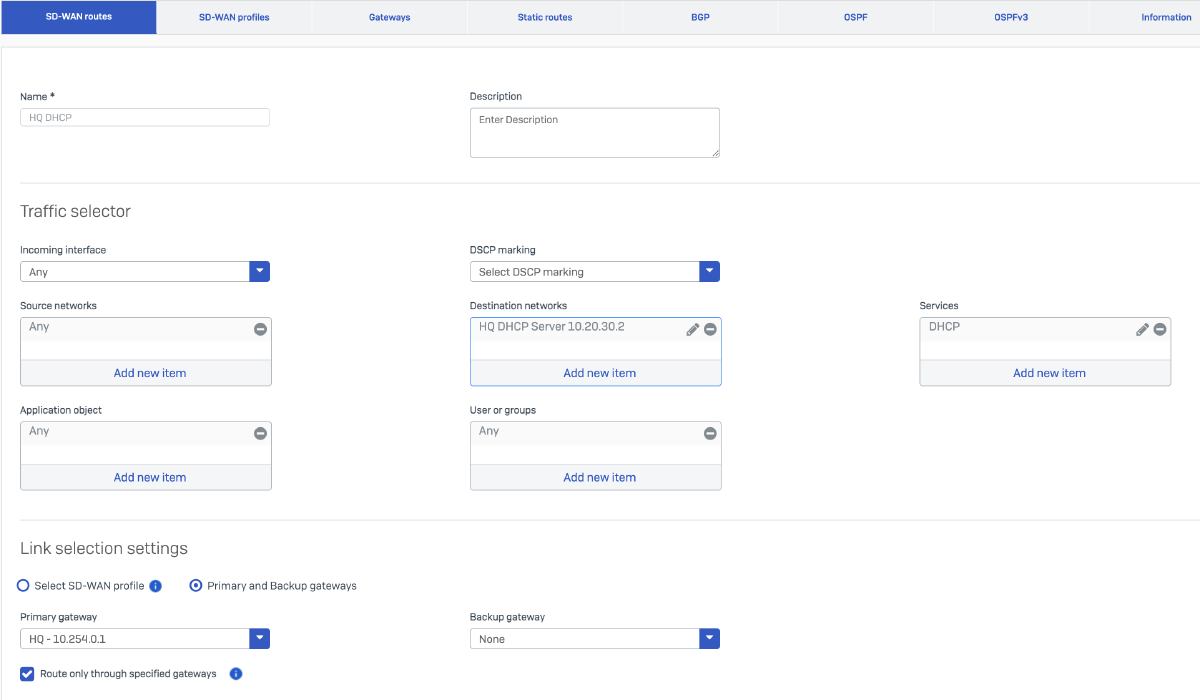 SD-WAN Route DHCP on Branch Office
